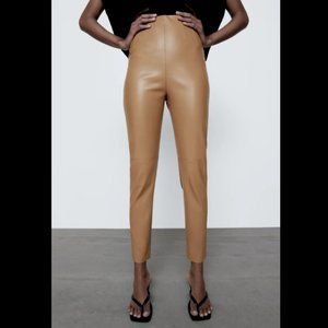 ZARA NEW WOMAN FAUX LEATHER HIGH-WAISTED LEGGINGS PANTS CAMEL 8372/061 M L
